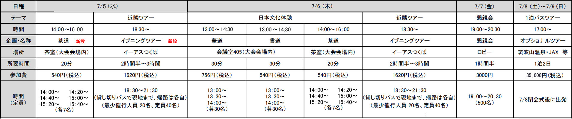 日程表